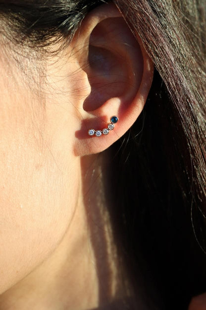 14K Solid Rose Gold Sapphire Ear Crawler Earrings