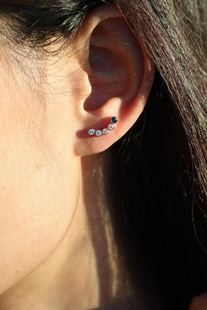 14K Solid Rose Gold Sapphire Ear Crawler Earrings