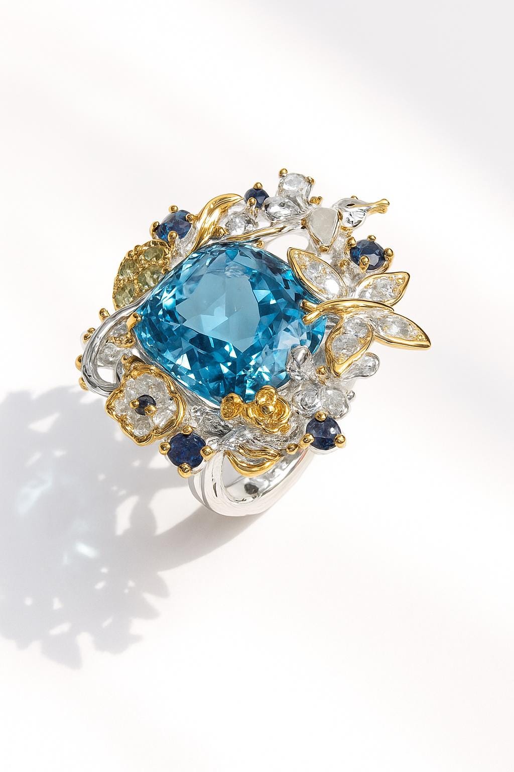 925 Sterling Silver Blue Topaz Flower Ring