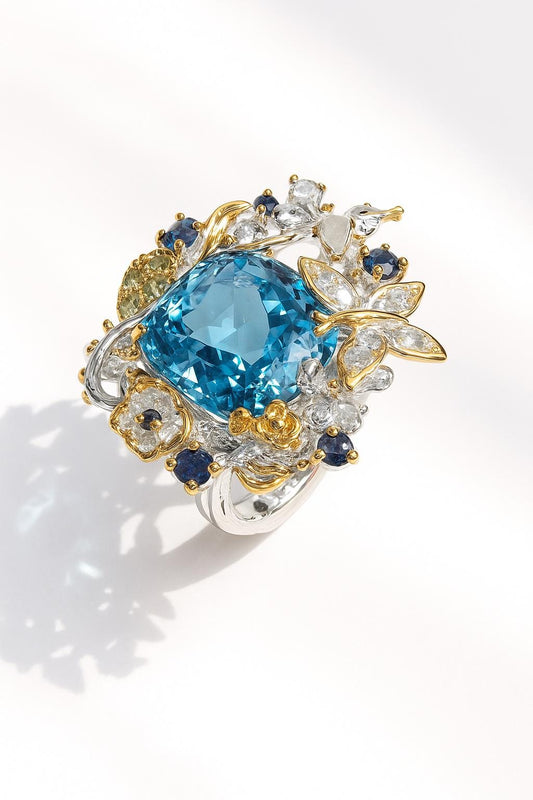 925 Sterling Silver Blue Topaz Flower Ring