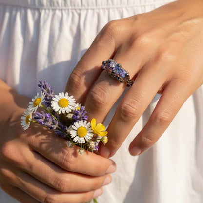 925 Sterling Silver Raw Bismuth Black Ring