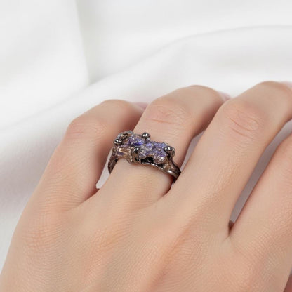 925 Sterling Silver Raw Bismuth Black Ring