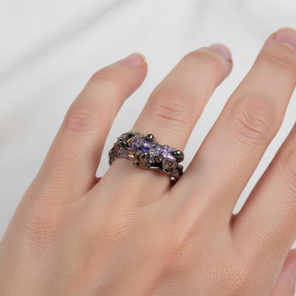 925 Sterling Silver Raw Bismuth Black Ring