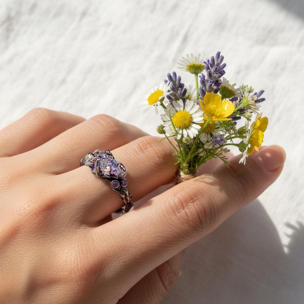 925 Sterling Silver Raw Bismuth Black Ring