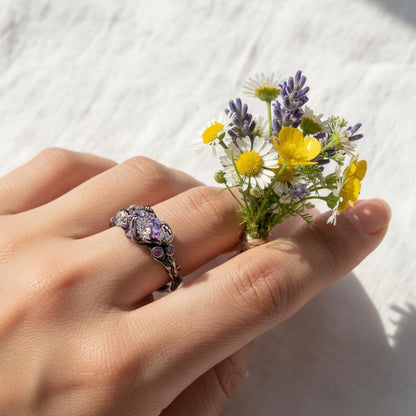 925 Sterling Silver Raw Bismuth Black Ring