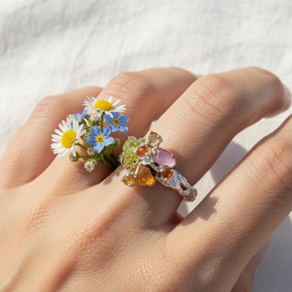 925 Sterling Silver Raw Peridot Sapphire Ring