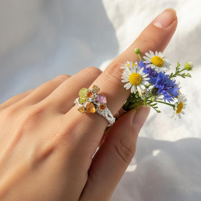 925 Sterling Silver Raw Peridot Sapphire Ring