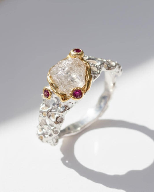 925 Sterling Silver Raw White Sapphire Ring