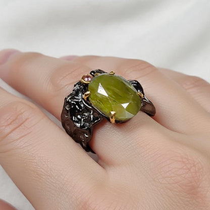 925 Sterling Silver Green Sapphire Chunky Ring