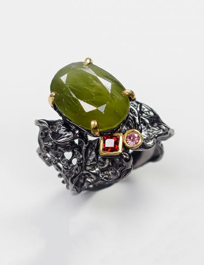 925 Sterling Silver Green Sapphire Chunky Ring