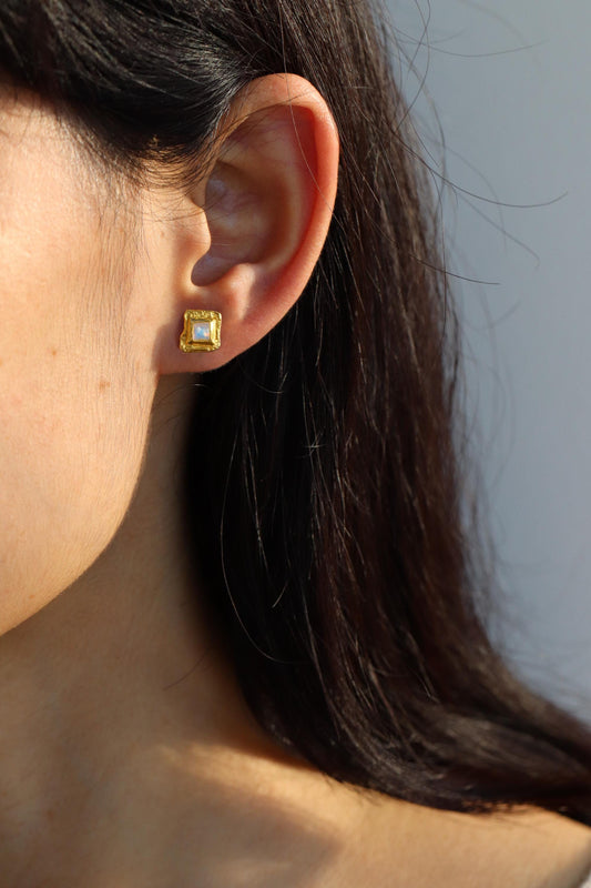 925 Sterling Silver Rainbow Moonstone Stud Earrings