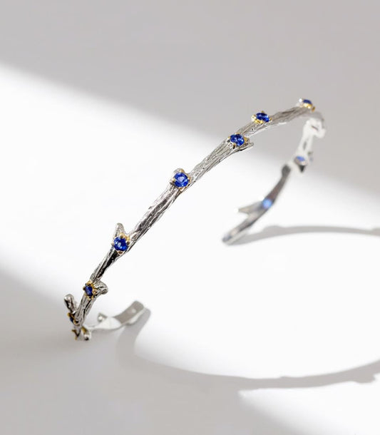 925 Sterling Silver Sapphire Cuff Bracelet