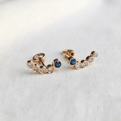 14K Solid Rose Gold Sapphire Ear Crawler Earrings