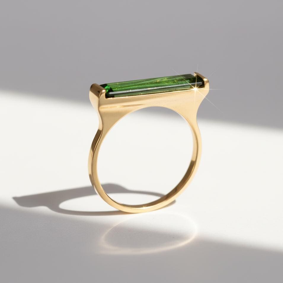 14K Solid Gold Tourmaline Long Bar Ring