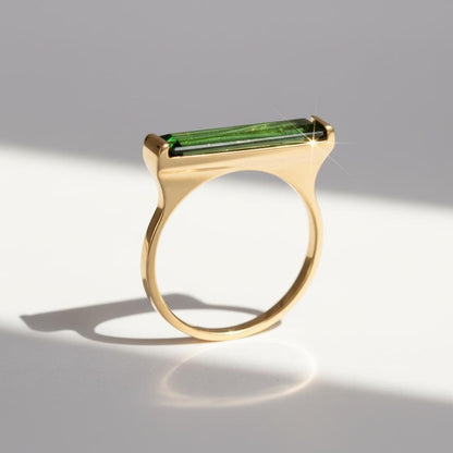 14K Solid Gold Tourmaline Long Bar Ring