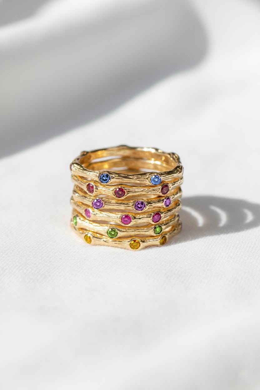 14K Solid Gold Nature Branch Eternity Band Ring