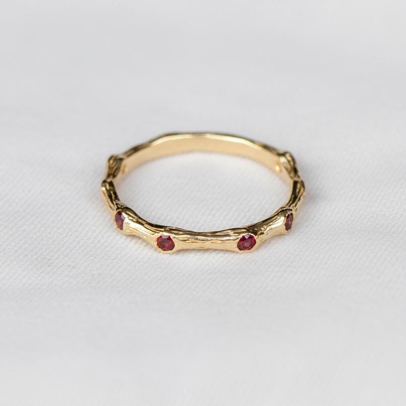 14K Solid Gold Nature Branch Eternity Band Ring