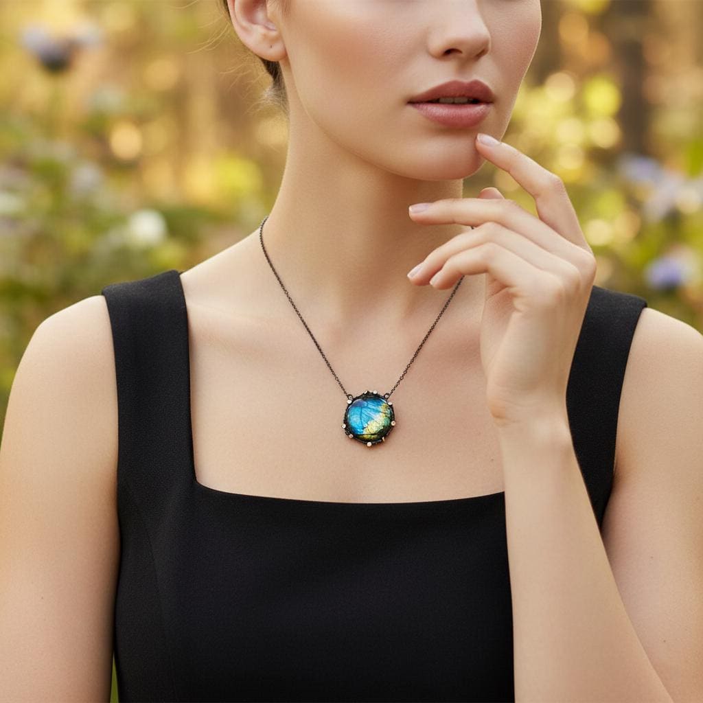 925 Sterling Silver Labradorite Round Necklace