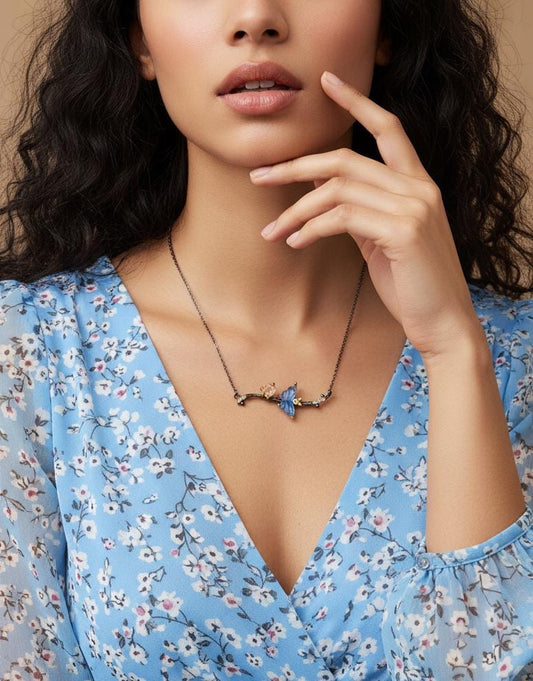 925 Sterling Silver Aquamarine Butterfly Necklace