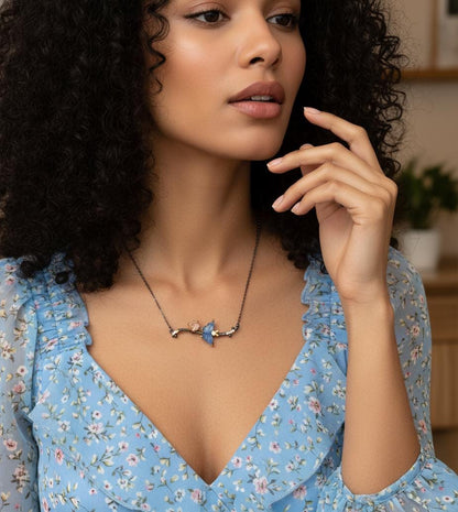 925 Sterling Silver Aquamarine Butterfly Necklace