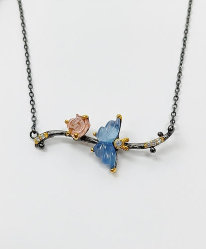 925 Sterling Silver Aquamarine Butterfly Necklace