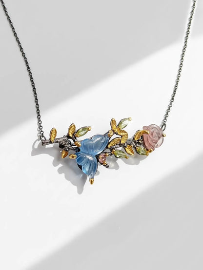 925 Sterling Silver Aquamarine Tourmaline Necklace