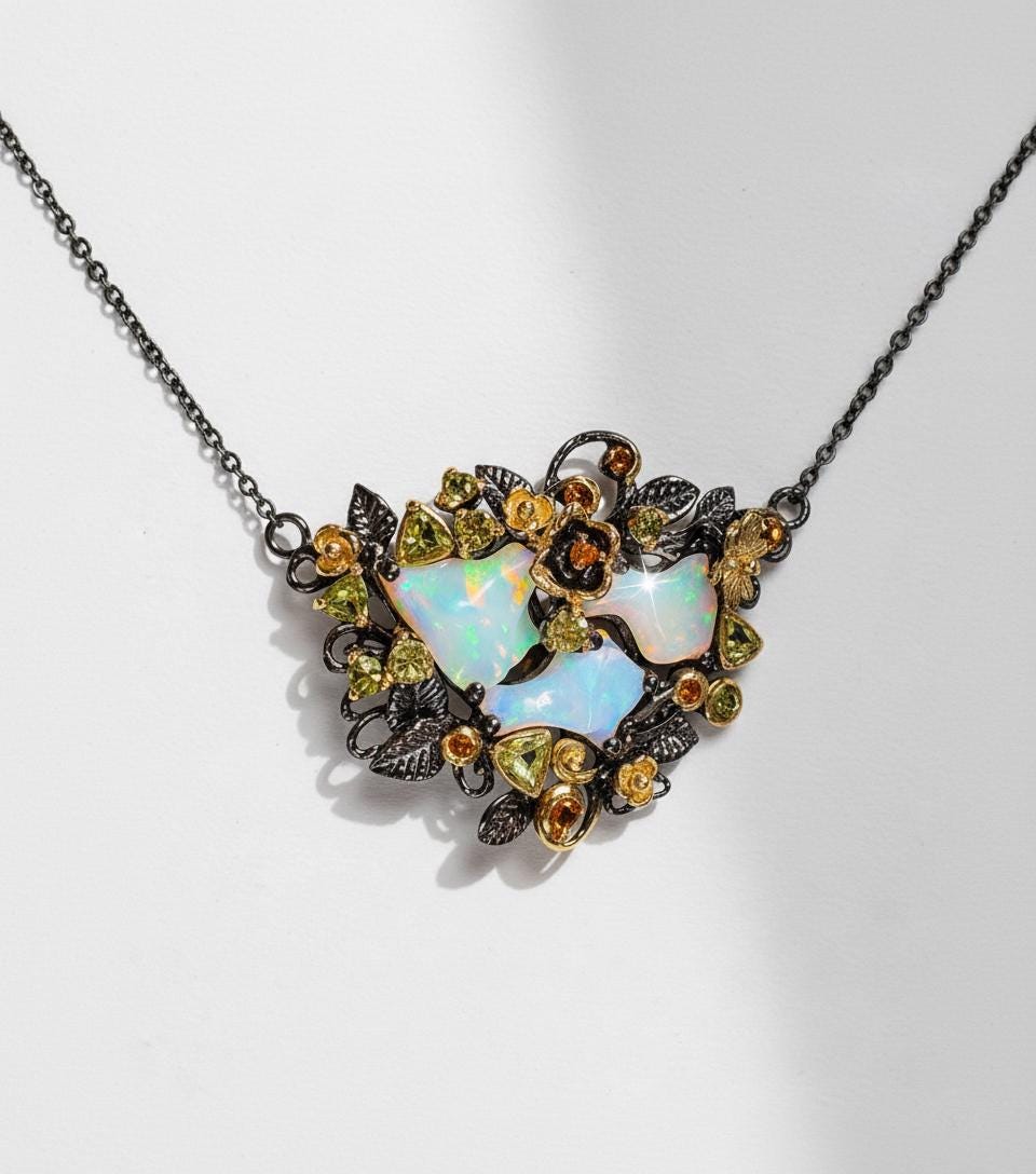 925 Sterling Silver Raw Fire Opal Necklace