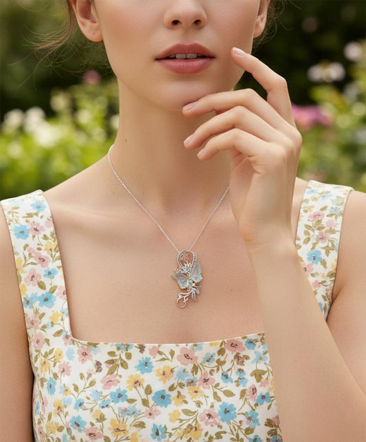 925 Sterling Silver Aquamarine Butterfly Necklace