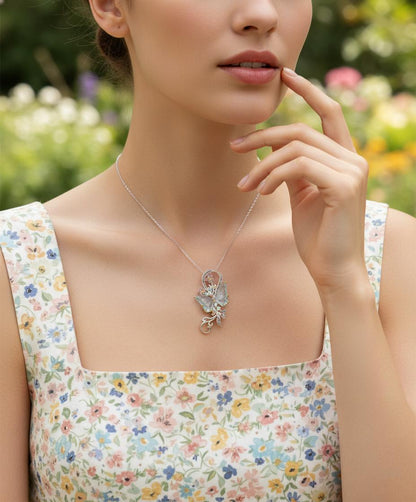 925 Sterling Silver Aquamarine Butterfly Necklace