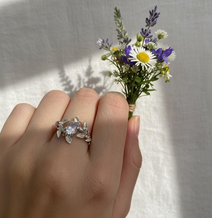 925 Sterling Silver Moonstone Branch Ring