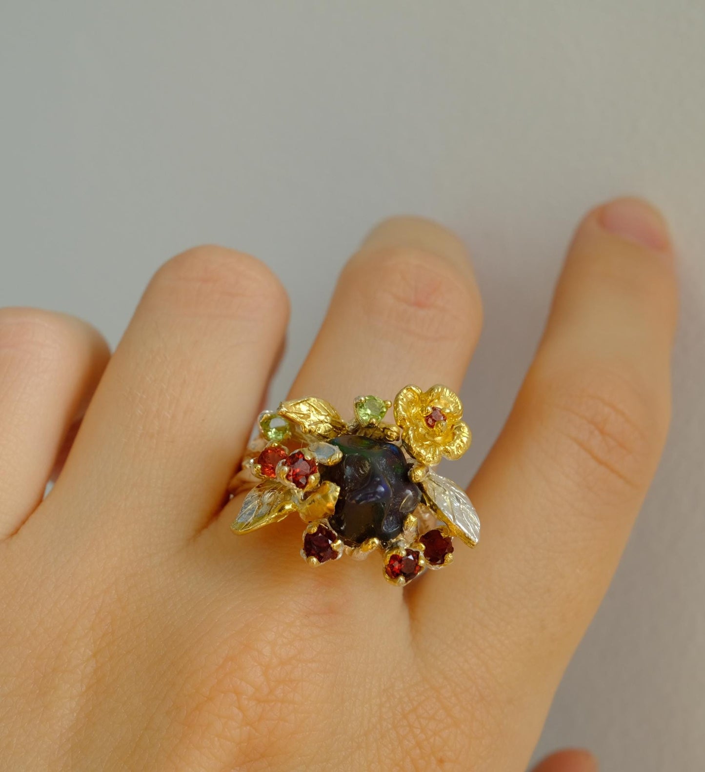 925 Sterling Silver Raw Black Opal Ring