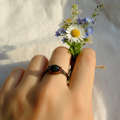 925 Sterling Silver Black Opal Ring