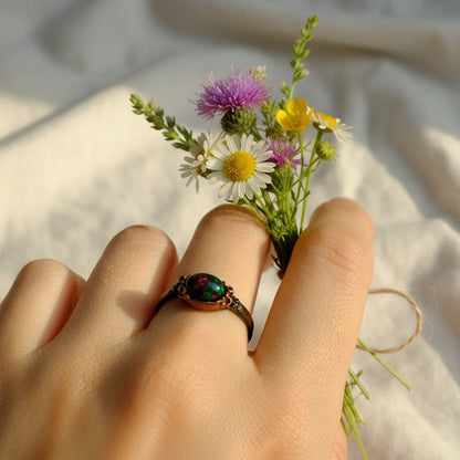 925 Sterling Silver Black Opal Ring