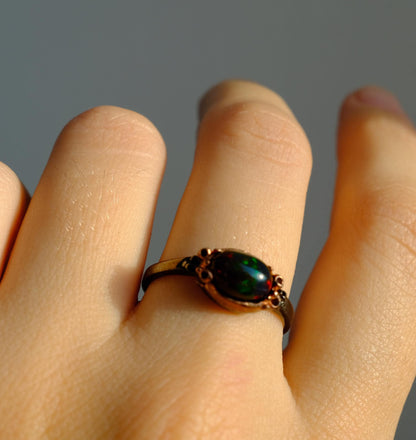 925 Sterling Silver Black Opal Ring