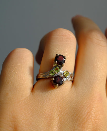 925 Sterling Silver Two Red Garnets Ring