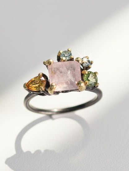 925 Sterling Silver Morganite Cluster Ring