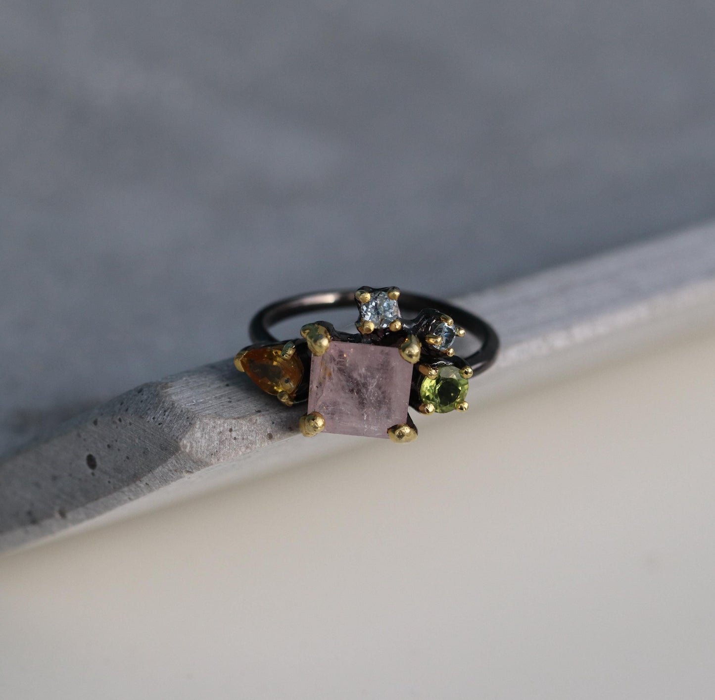 925 Sterling Silver Morganite Cluster Ring