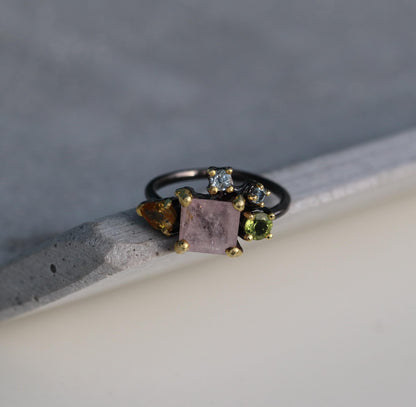 925 Sterling Silver Morganite Cluster Ring
