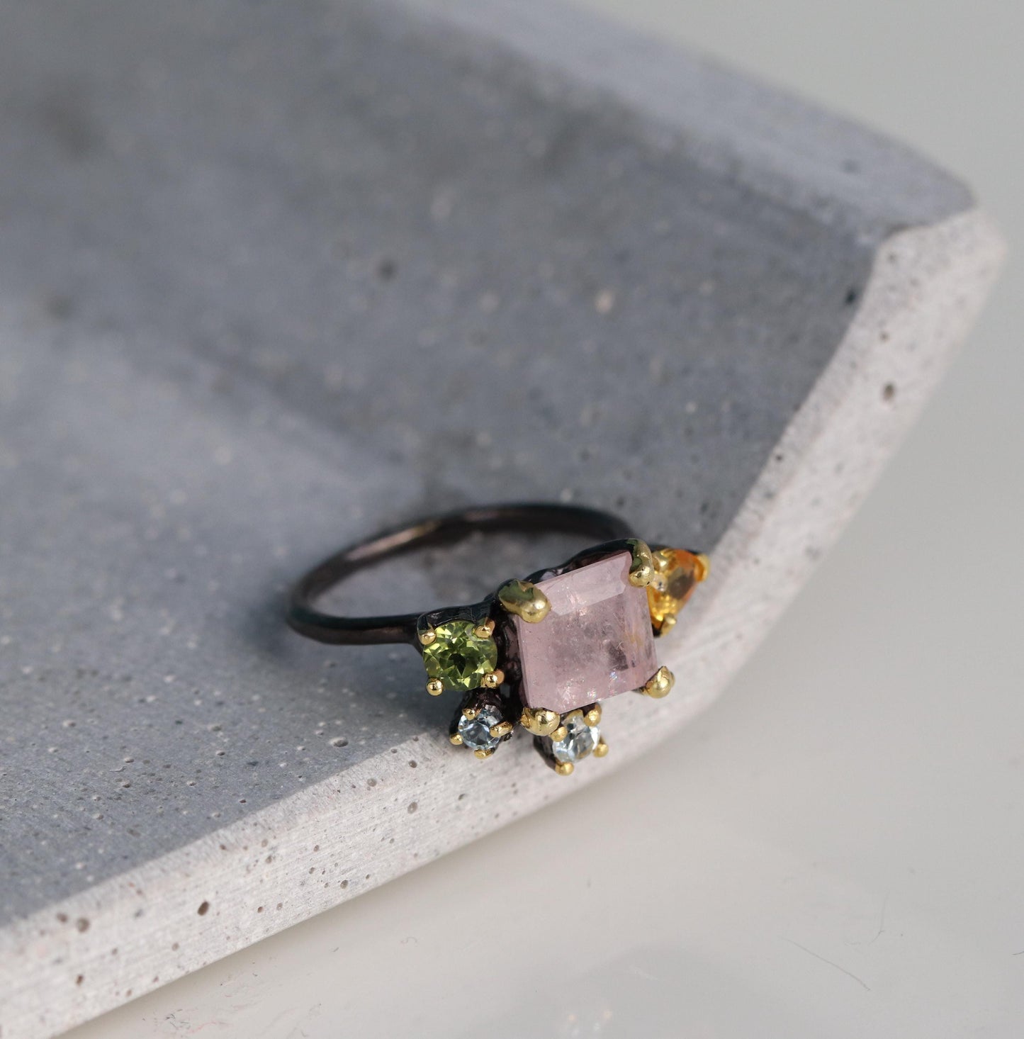 925 Sterling Silver Morganite Cluster Ring