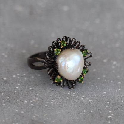 925 Sterling Silver Pearl Flower Ring
