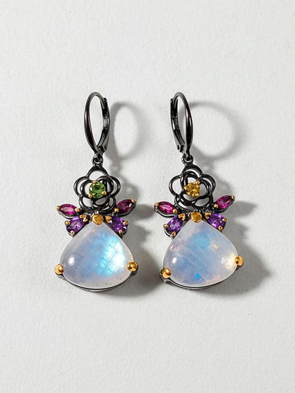 925 Sterling Silver Rainbow Moonstone Earrings