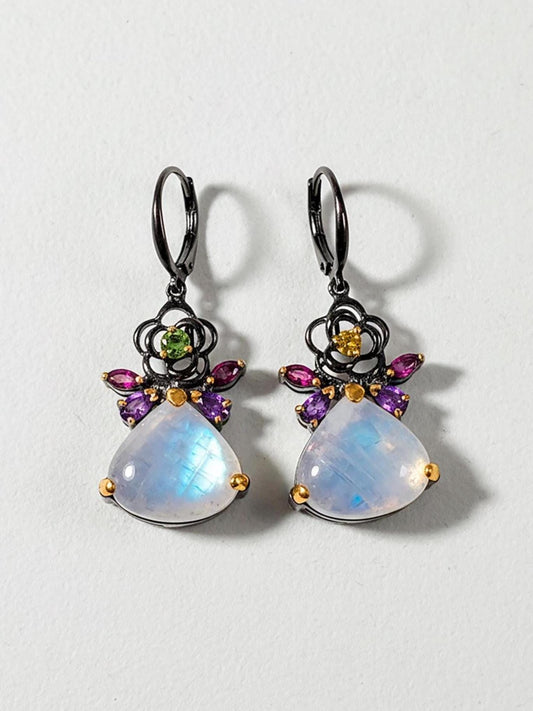 925 Sterling Silver Rainbow Moonstone Earrings