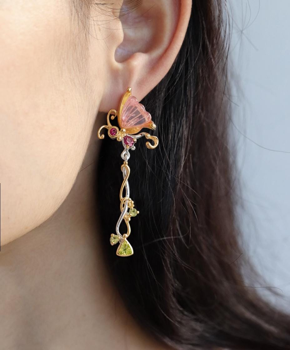 925 Sterling Silver Butterfly Tourmaline Earrings