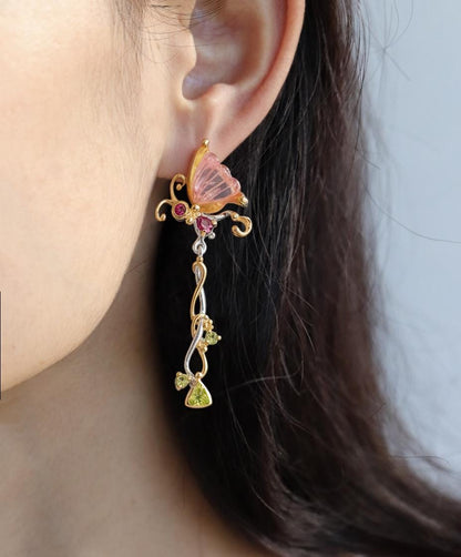 925 Sterling Silver Butterfly Tourmaline Earrings