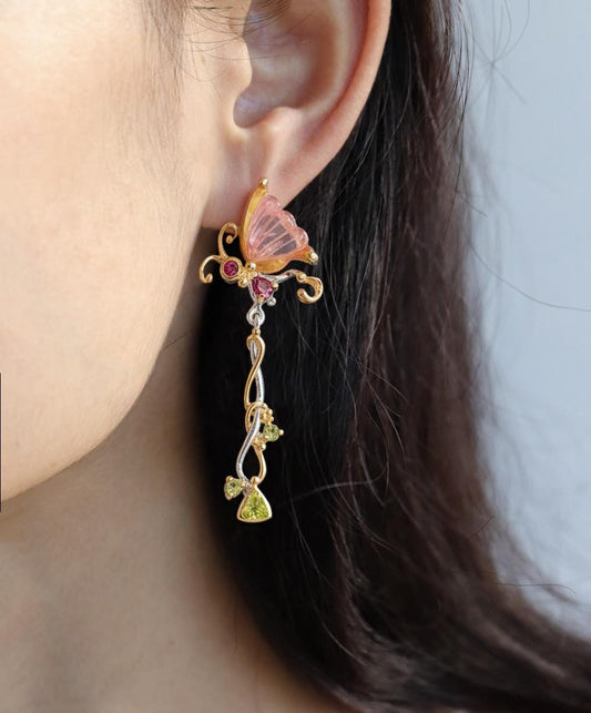 925 Sterling Silver Butterfly Tourmaline Earrings