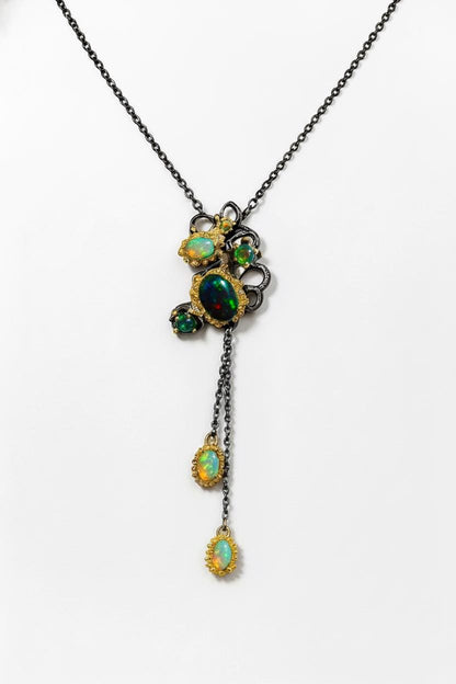 925 Sterling Silver Black Opal Lariat Necklace