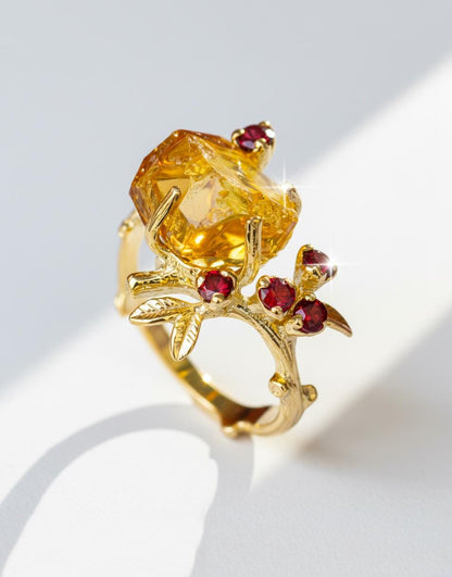 925 Sterling Silver Raw Yellow Citrine Ring