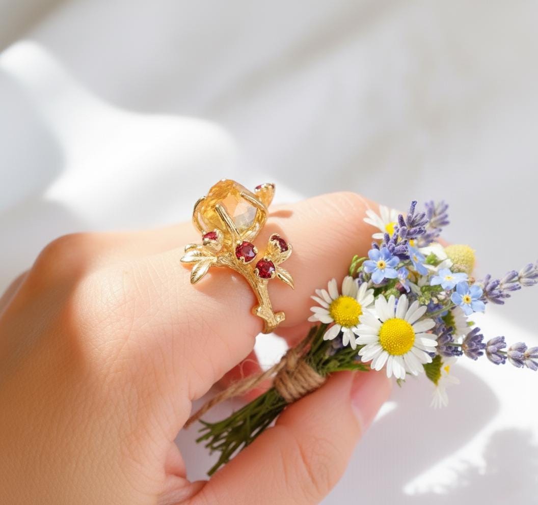 925 Sterling Silver Raw Yellow Citrine Ring