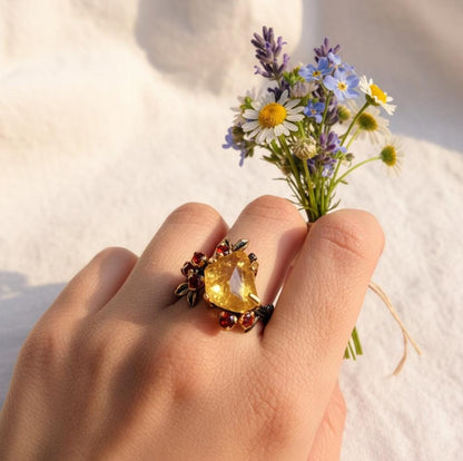 925 Sterling Silver Raw Yellow Citrine Ring