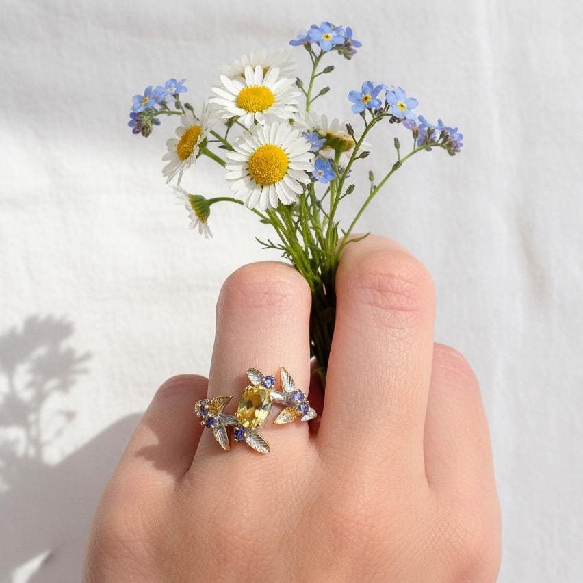 925 Sterling Silver Citrine Branch Ring